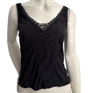 Vintage Style Black Lace Trim Floral Embroidered  Y2K Tank Top Womens szMedium